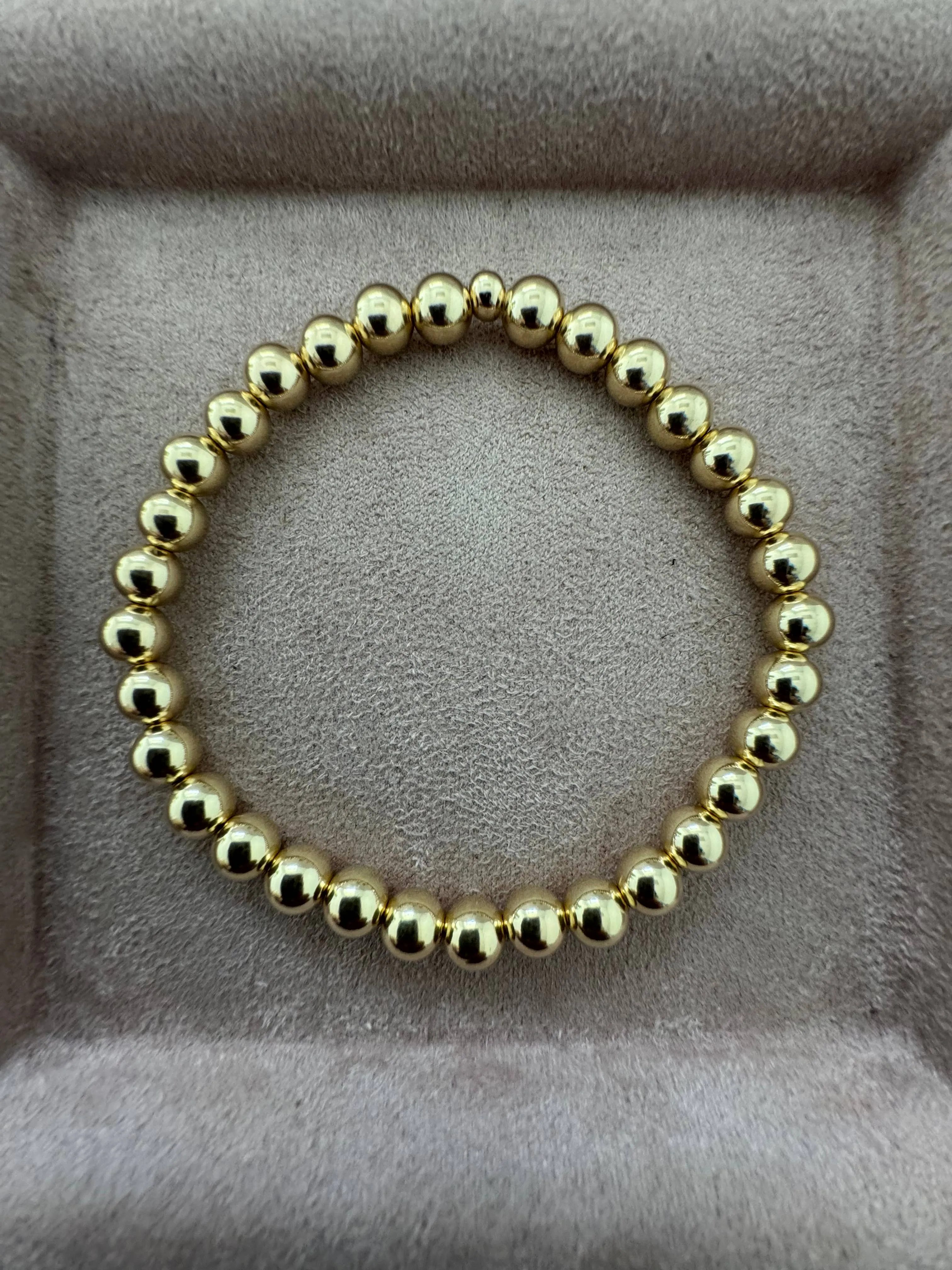 6MM Classic Ball Bead Bracelet - Waterproof: Sterling Silver / Stretchy7"