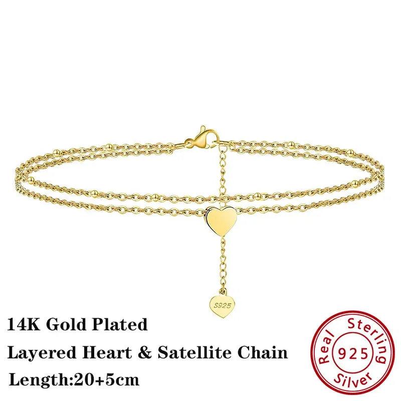 925 Sterling Silver Flat Beads Chain Ankle Bracelet for Women