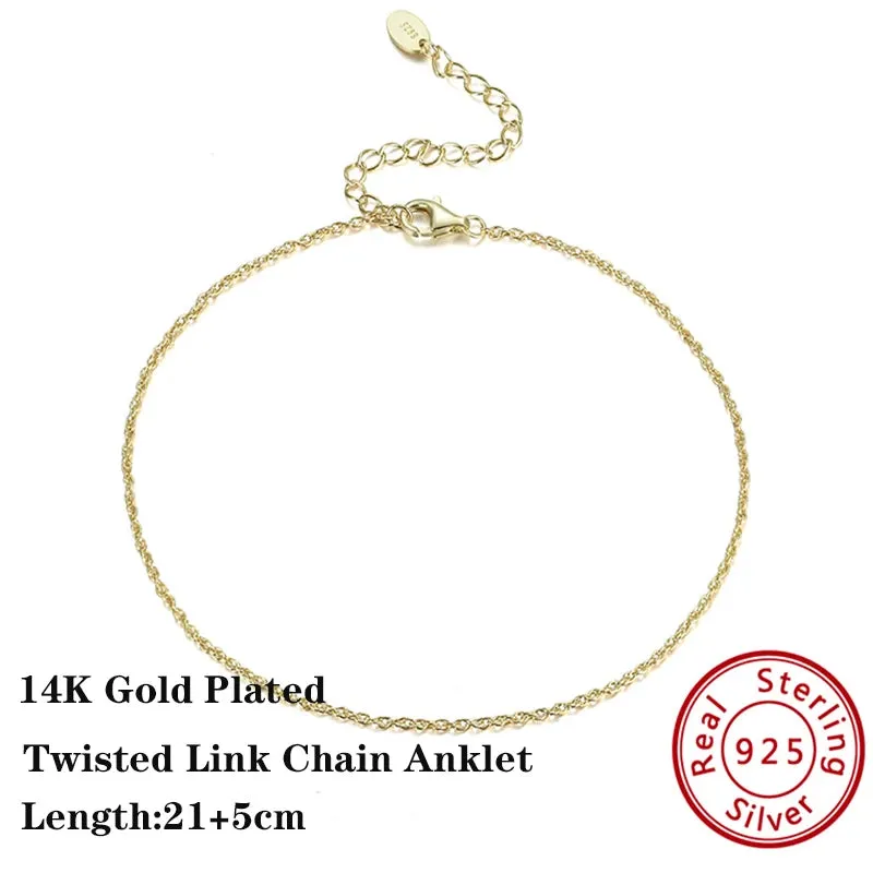 925 Sterling Silver Flat Beads Chain Ankle Bracelet for Women