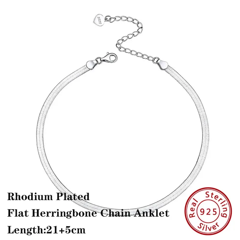 925 Sterling Silver Flat Beads Chain Ankle Bracelet for Women