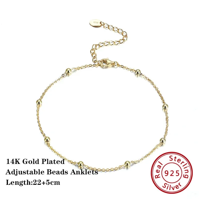 925 Sterling Silver Flat Beads Chain Ankle Bracelet for Women