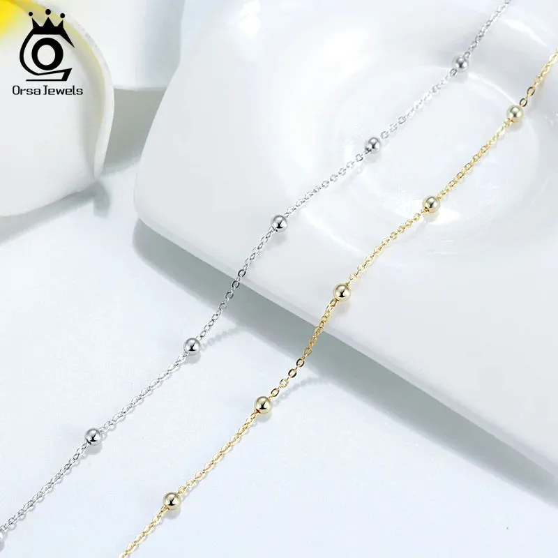 925 Sterling Silver Flat Beads Chain Ankle Bracelet for Women