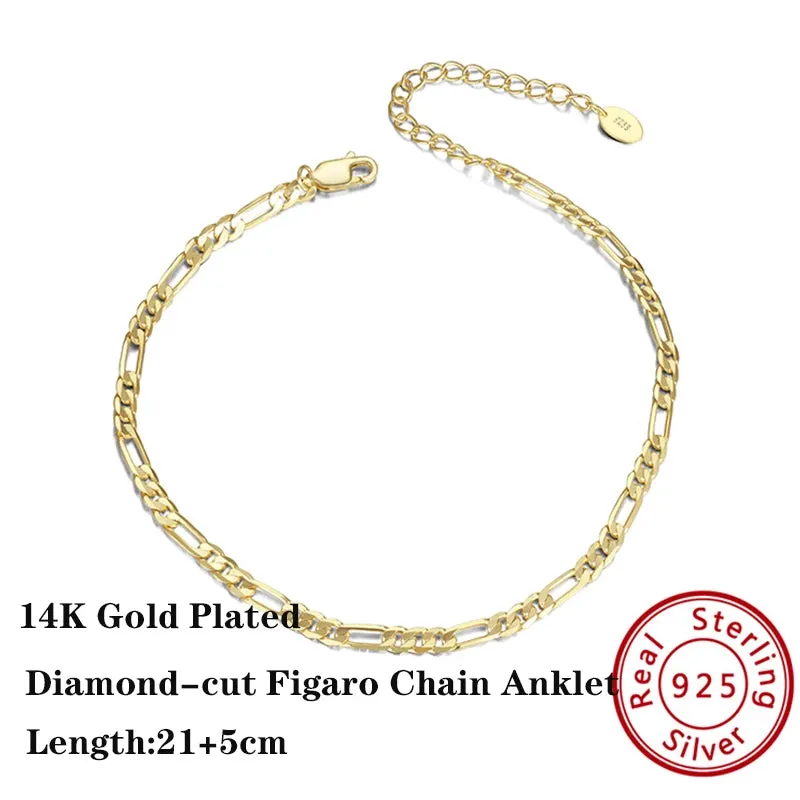925 Sterling Silver Flat Beads Chain Ankle Bracelet for Women