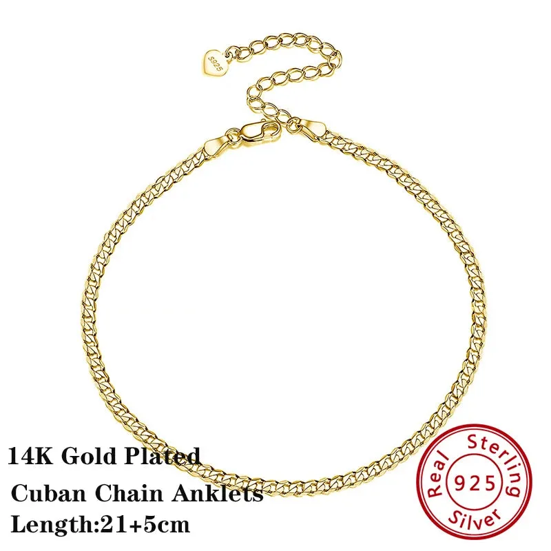 925 Sterling Silver Flat Beads Chain Ankle Bracelet for Women