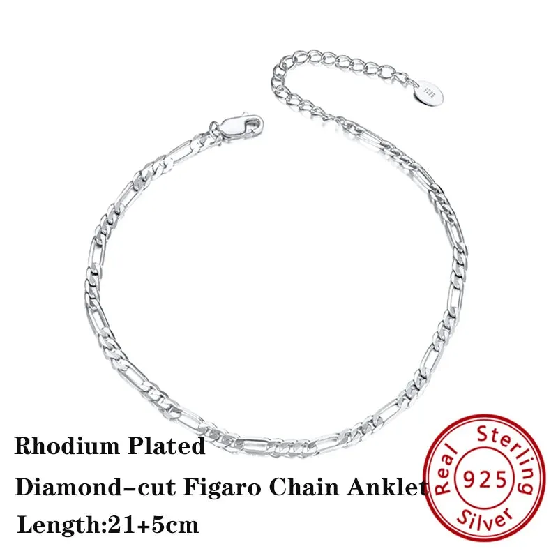 925 Sterling Silver Flat Beads Chain Ankle Bracelet for Women