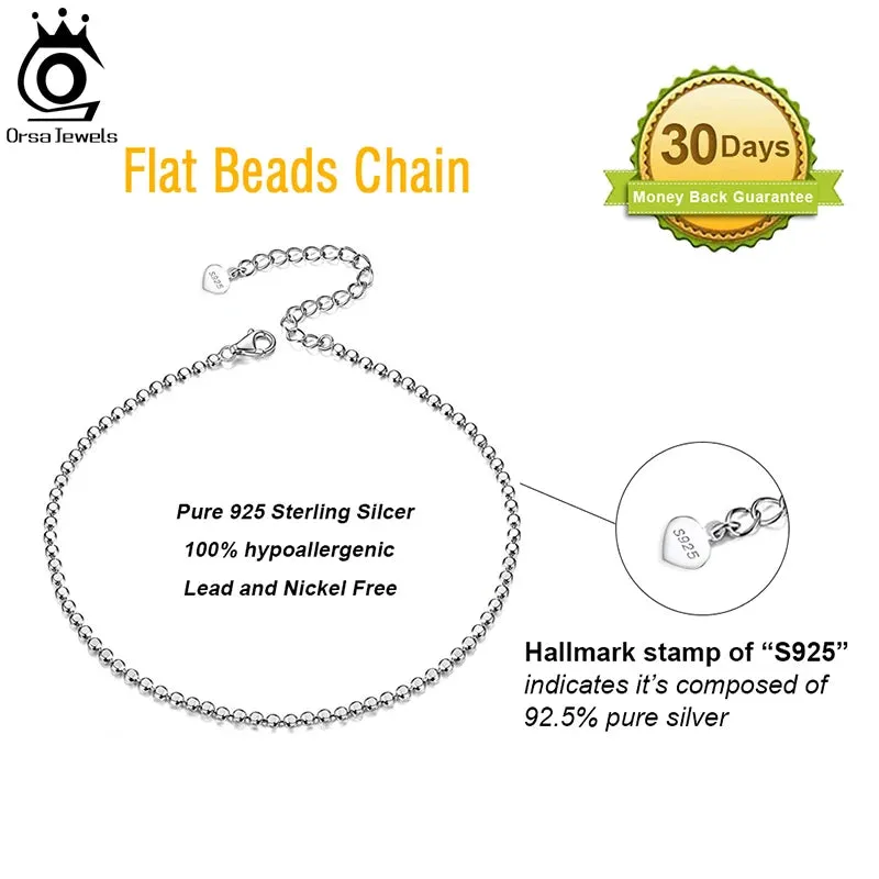 925 Sterling Silver Flat Beads Chain Ankle Bracelet for Women