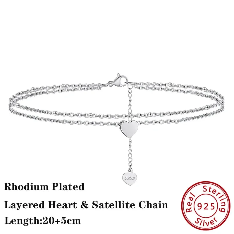 925 Sterling Silver Flat Beads Chain Ankle Bracelet for Women
