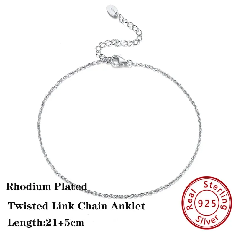 925 Sterling Silver Flat Beads Chain Ankle Bracelet for Women