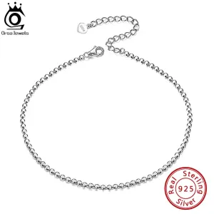 925 Sterling Silver Flat Beads Chain Ankle Bracelet for Women
