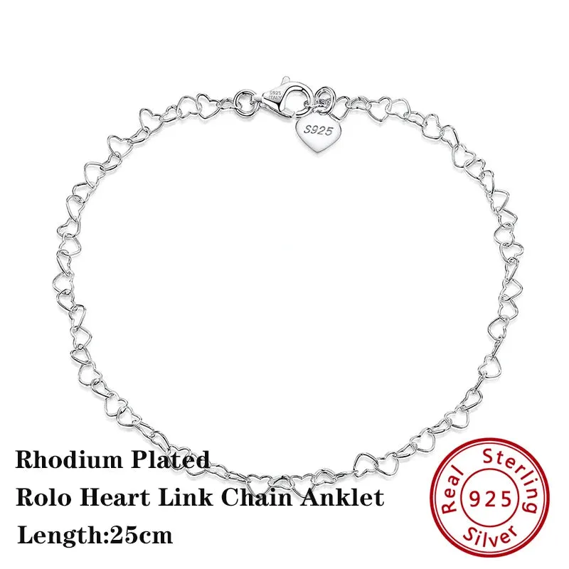 925 Sterling Silver Flat Beads Chain Ankle Bracelet for Women