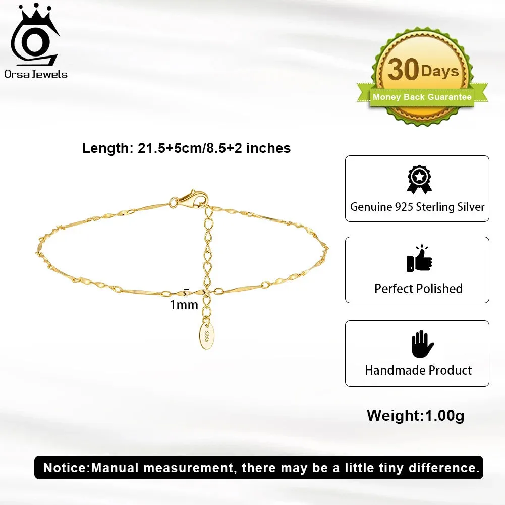 925 Sterling Silver Twisted Chain Anklets Fashion Women