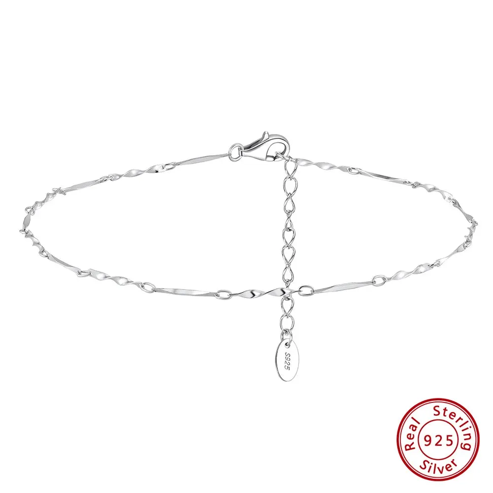 925 Sterling Silver Twisted Chain Anklets Fashion Women