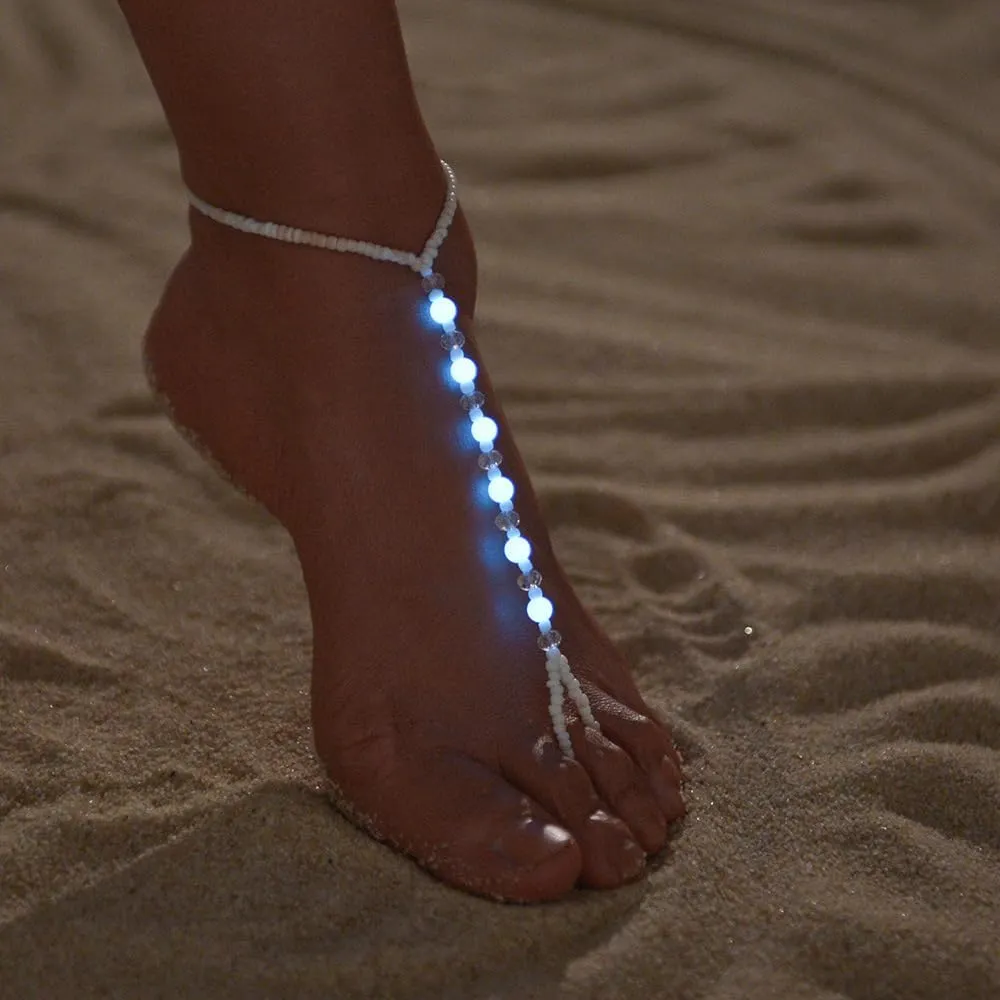 Ankle Bracelets for Women Elastic Luminous Beaded Anklets Adjustable Boho Beach Anklets Foot Jewelry for Beach Party