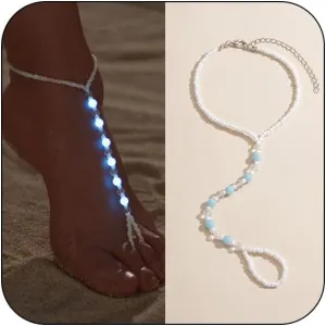 Ankle Bracelets for Women Elastic Luminous Beaded Anklets Adjustable Boho Beach Anklets Foot Jewelry for Beach Party