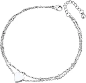 Anklet for Women Layered Anklets Women Double Heart Silver Bohemian Pearls Flat Chain Ankle Bracelet Charm Beaded Dainty Foot Jewelry Heart Charm Dainty Layer Anklets Trendy