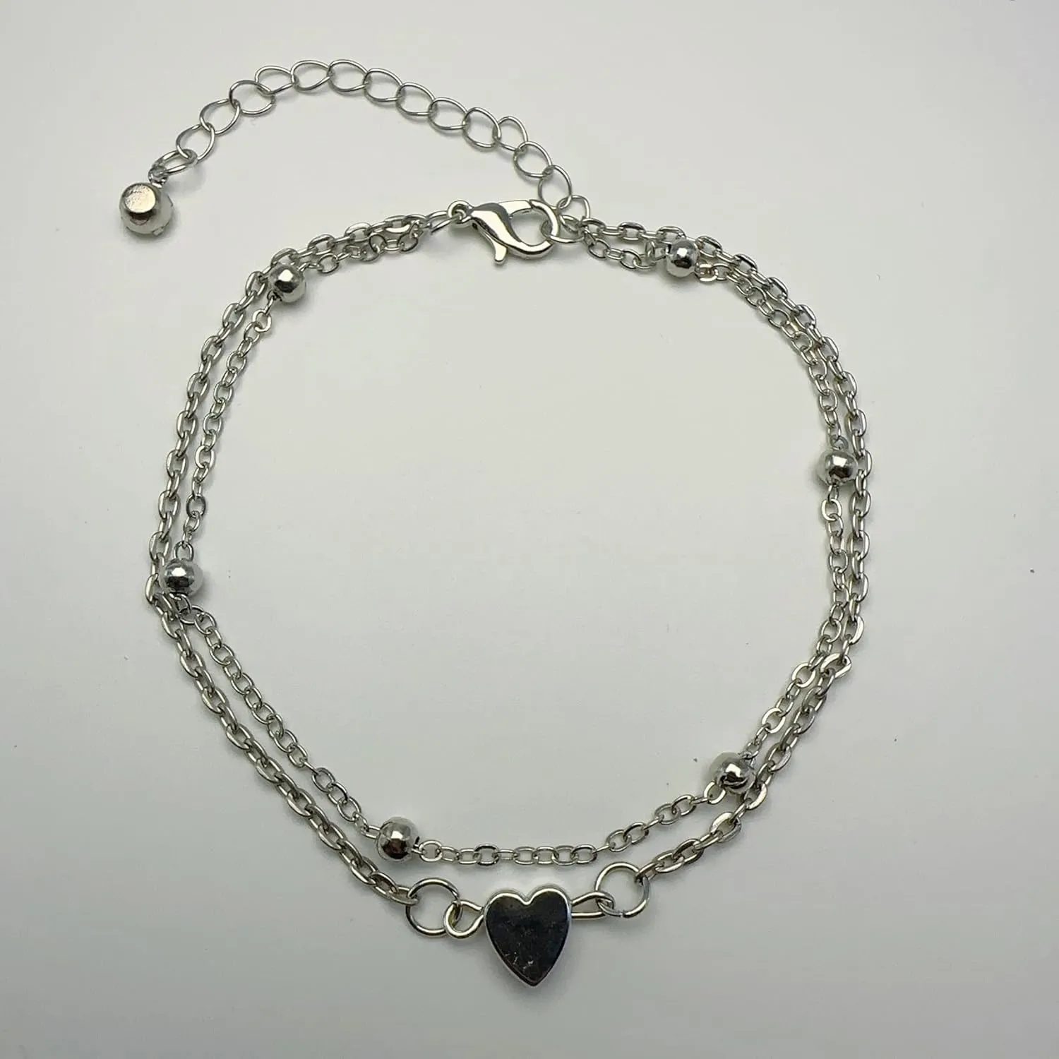 Anklet for Women Layered Anklets Women Double Heart Silver Bohemian Pearls Flat Chain Ankle Bracelet Charm Beaded Dainty Foot Jewelry Heart Charm Dainty Layer Anklets Trendy