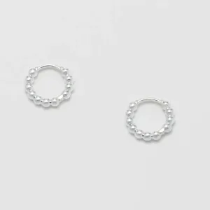 Beaded Huggie Hoop Earring Mini Silver Plated