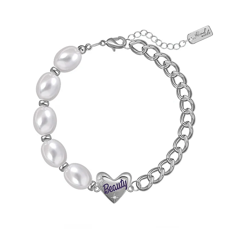 Beaded Pearl Thick Chain Splicing Love Bracelet - Timeless Elegance
