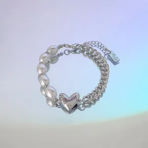 Beaded Pearl Thick Chain Splicing Love Bracelet - Timeless Elegance