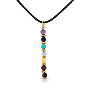 BESHEEK Goldtone Rainbow Multi Stone Chakra Bar Linear Necklace? Handmade Hypoallergenic Boho Beach Gala Wedding Style Fashion Jewelry