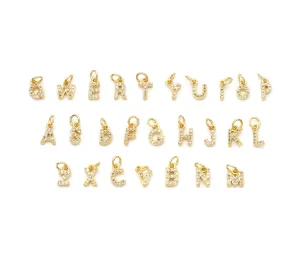 BestBeads&Beyond - Cute Gold CZ Initial Charm, Alphabet Name Letter Charm,sku#LX193