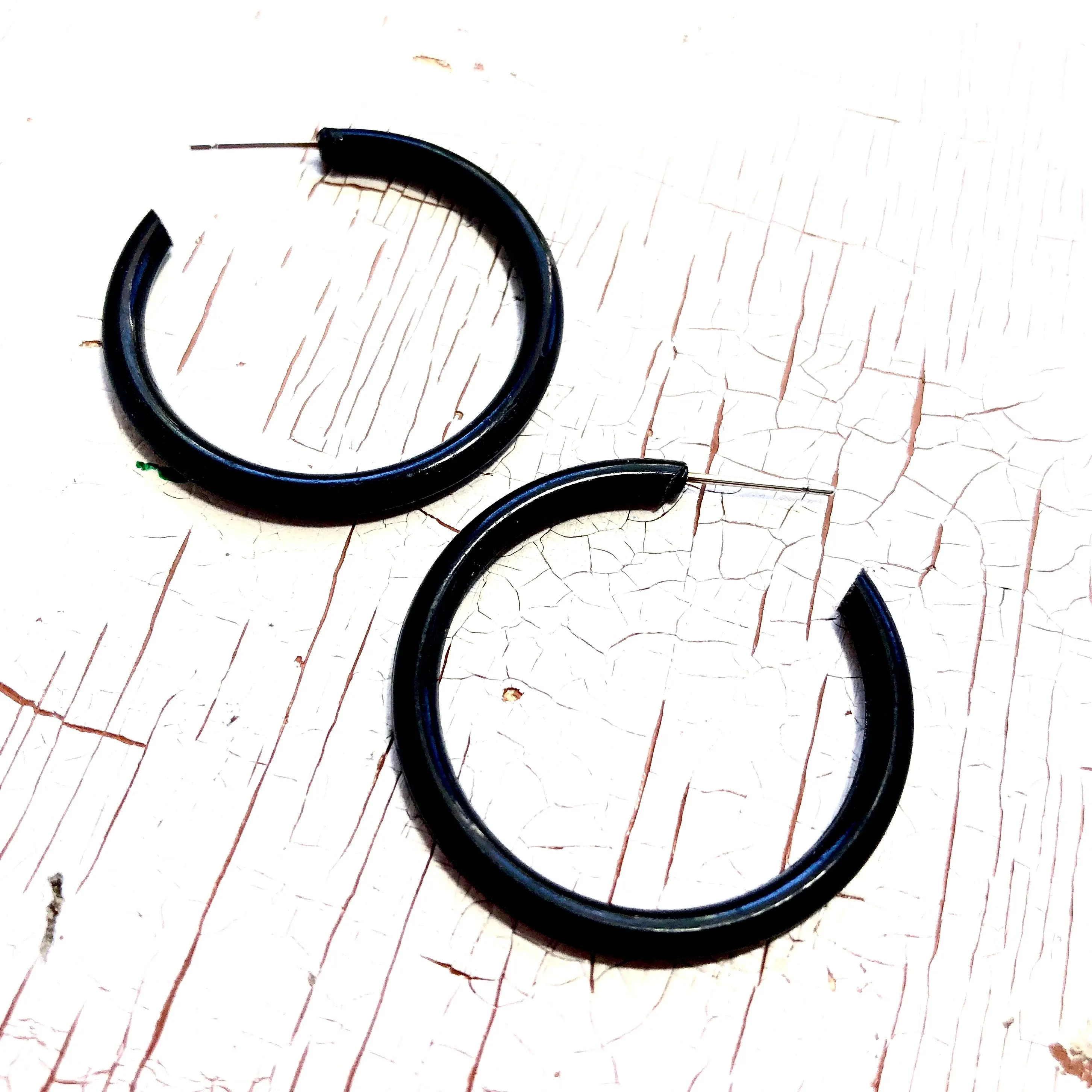 Black Vintage Plastic Large Skinny Tube Hoops *AS IS
