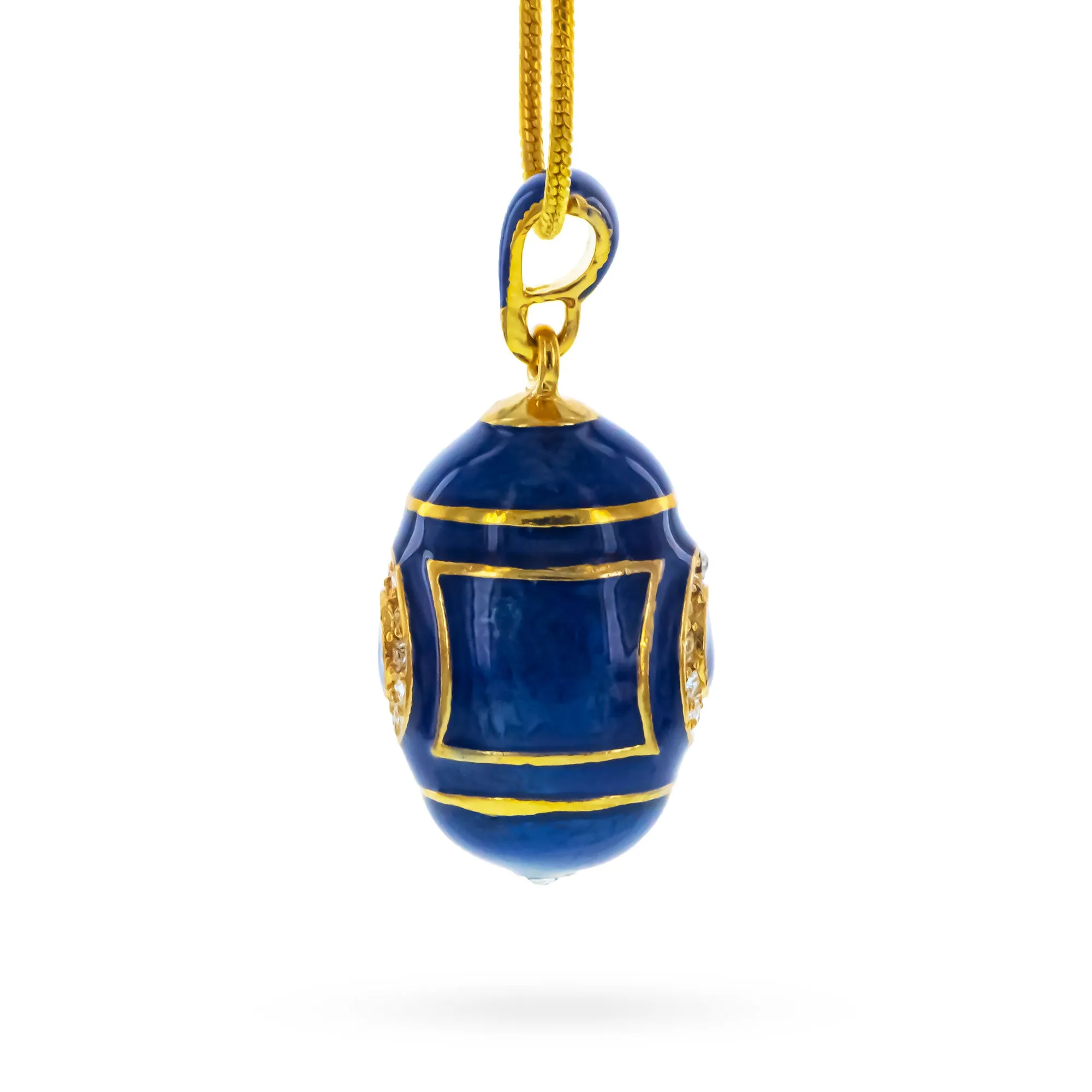 Blue Enamel Crystal Eyed Royal Egg Pendant Necklace