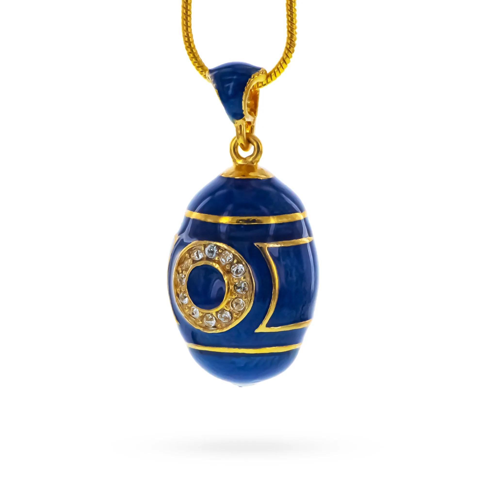 Blue Enamel Crystal Eyed Royal Egg Pendant Necklace