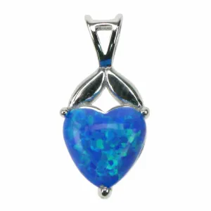 Blue Opal Heart Solid 925 Sterling Silver Pendant