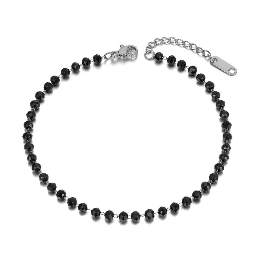 Bohemia Style Stainless Steel CZ Crystal Heart Charm Anklets For Women