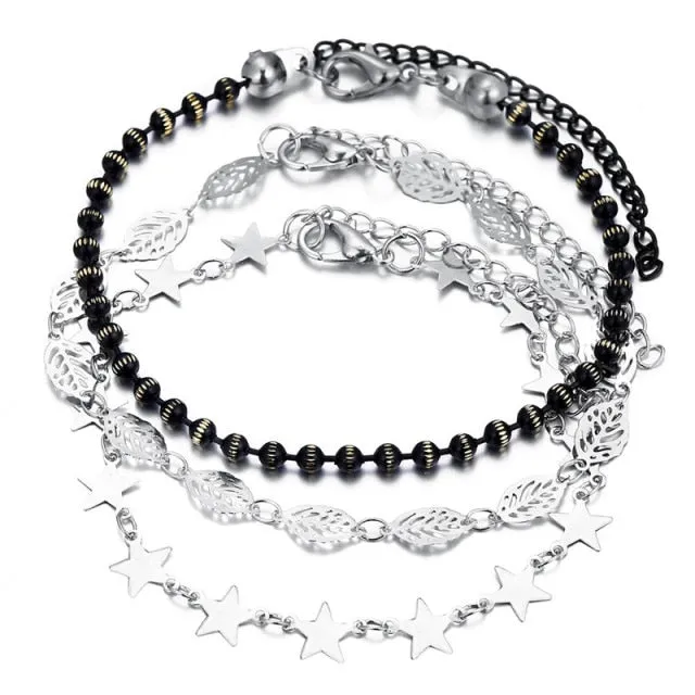 Bohemian 6pcs/lot Anklets Sets For Women Anklet Bracelet on Leg Gold Heart Love Bar Infinity Foot Chain Ankle Beach Jewelry