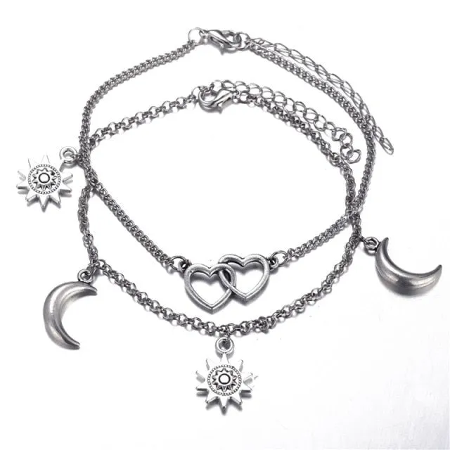 Bohemian 6pcs/lot Anklets Sets For Women Anklet Bracelet on Leg Gold Heart Love Bar Infinity Foot Chain Ankle Beach Jewelry