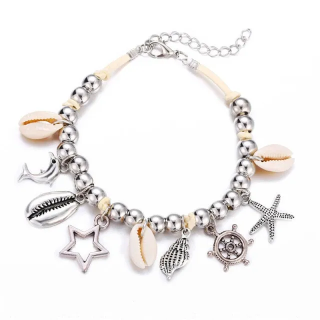 Bohemian 6pcs/lot Anklets Sets For Women Anklet Bracelet on Leg Gold Heart Love Bar Infinity Foot Chain Ankle Beach Jewelry