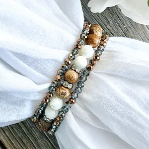 Boho Rustic Bead & Crystal Bracelet Set