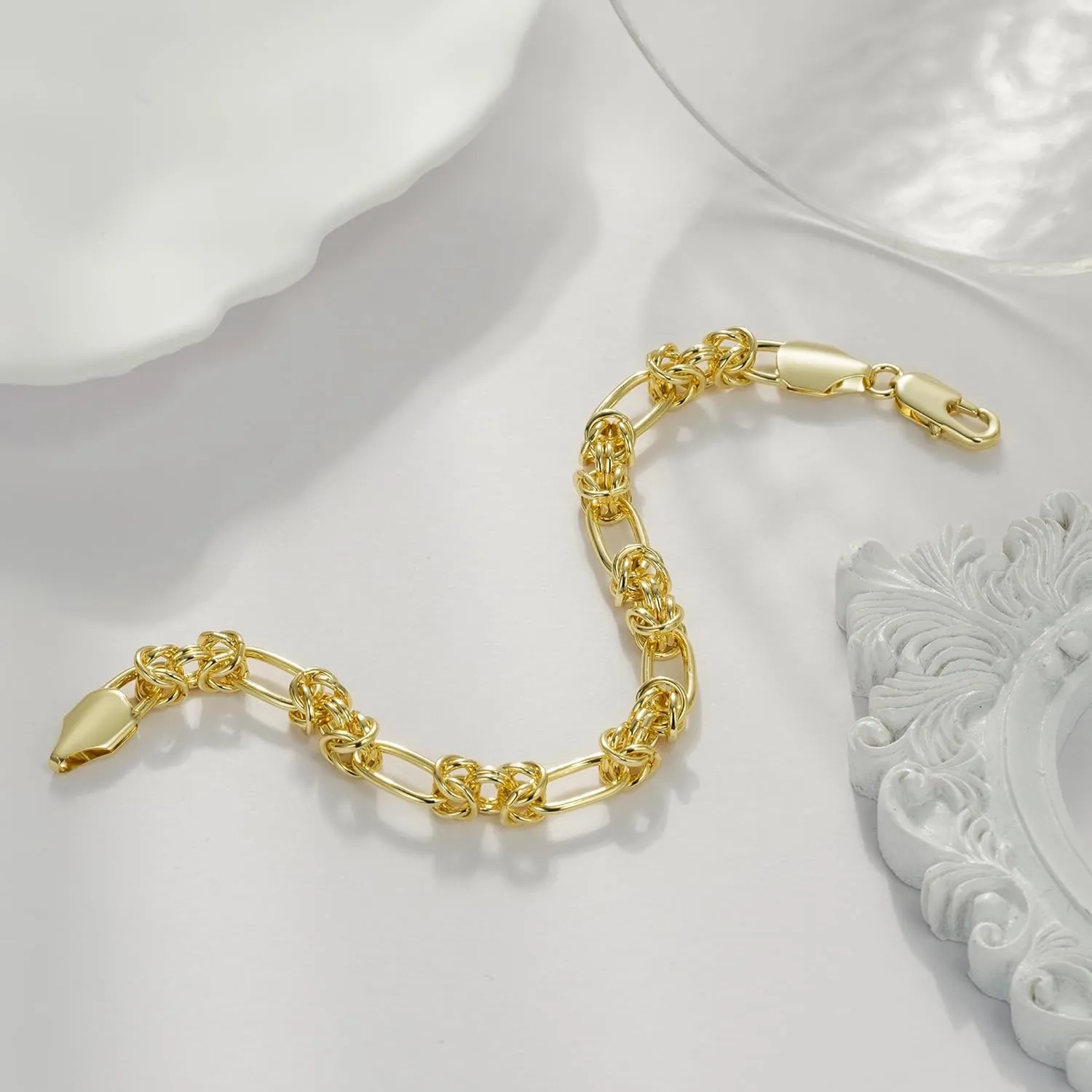 Bracelets 14K Gold Bracelets for Women Gold Bracelet Gold Chain Bracelet Knot Cable Chain Paperclip Jewelry Gifts for Men Women Wife Mom 7'' 7.5'' 8'' 8.5''