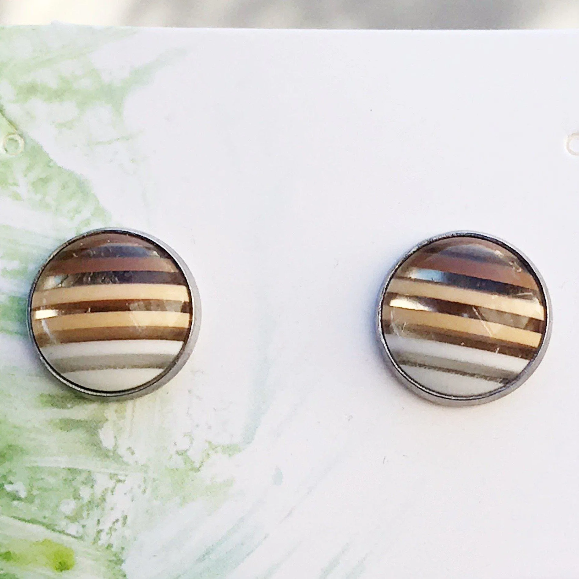 Brown Striped Earrings - Minimalist Studs for Boho Chic Style | Statement Jewelry & Neutral Gifts