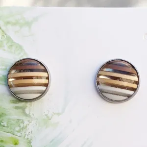 Brown Striped Earrings - Minimalist Studs for Boho Chic Style | Statement Jewelry & Neutral Gifts