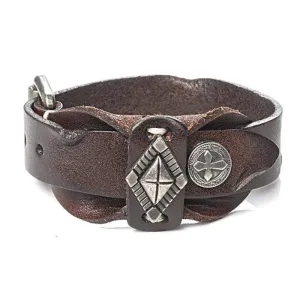 Brown Tribal Cross Leather Bracelet