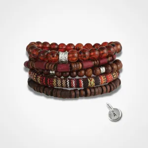 Brown Wood & Bead Men's Bracelet Set