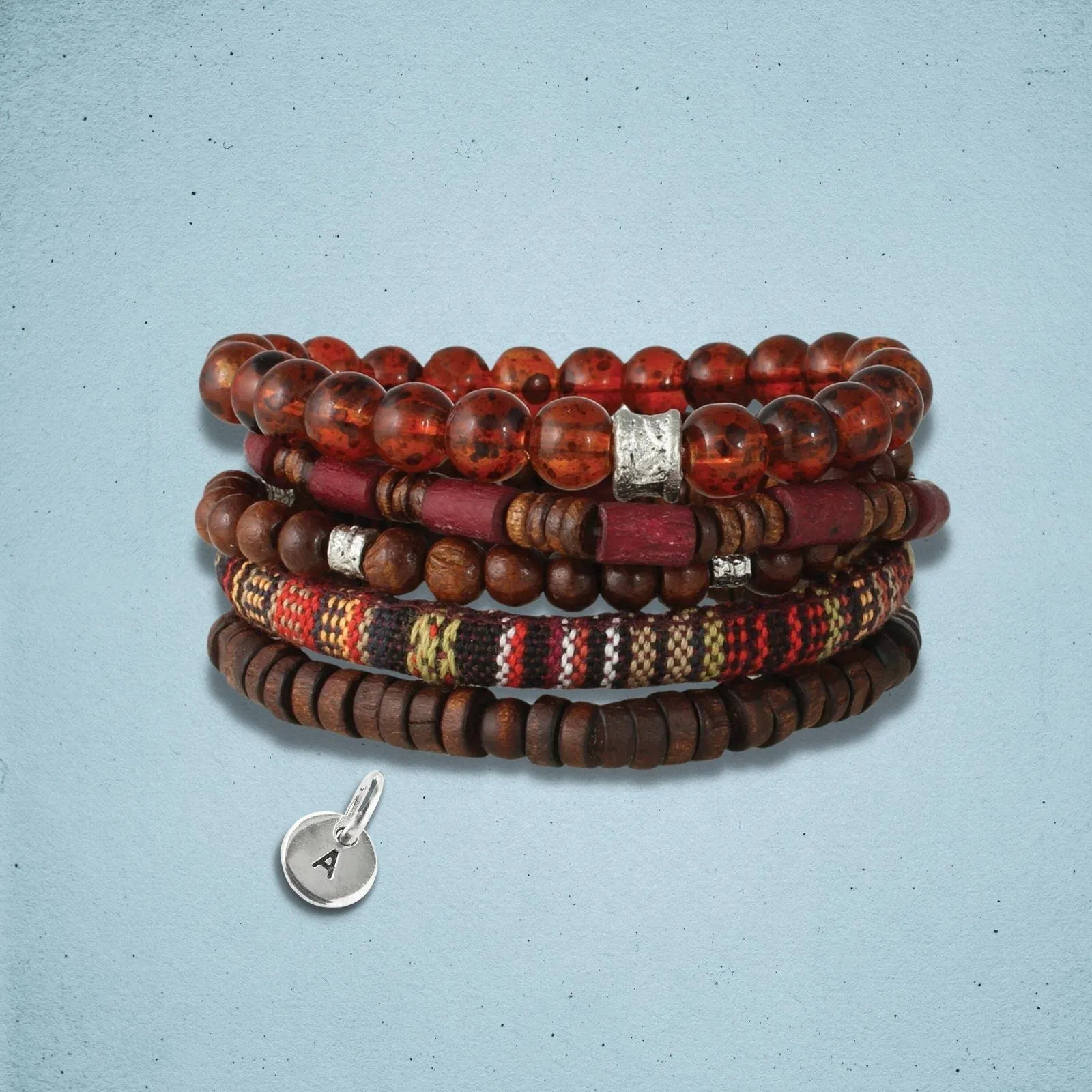 Brown Wood & Bead Men's Bracelet Set