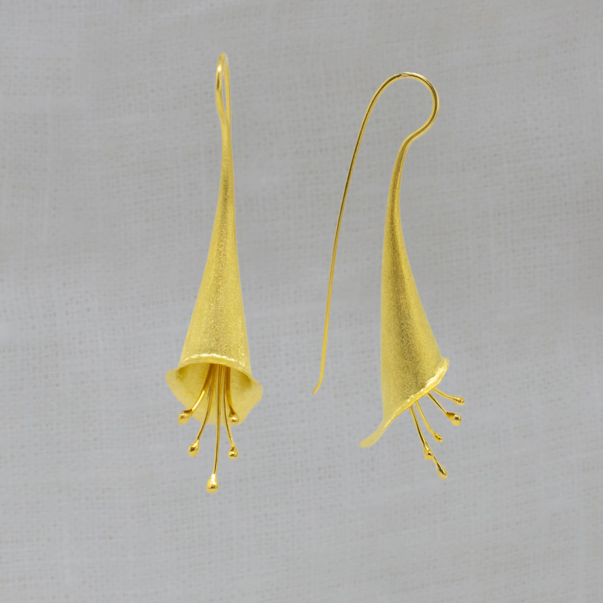 Brushed Gold Flower Flute Earrings