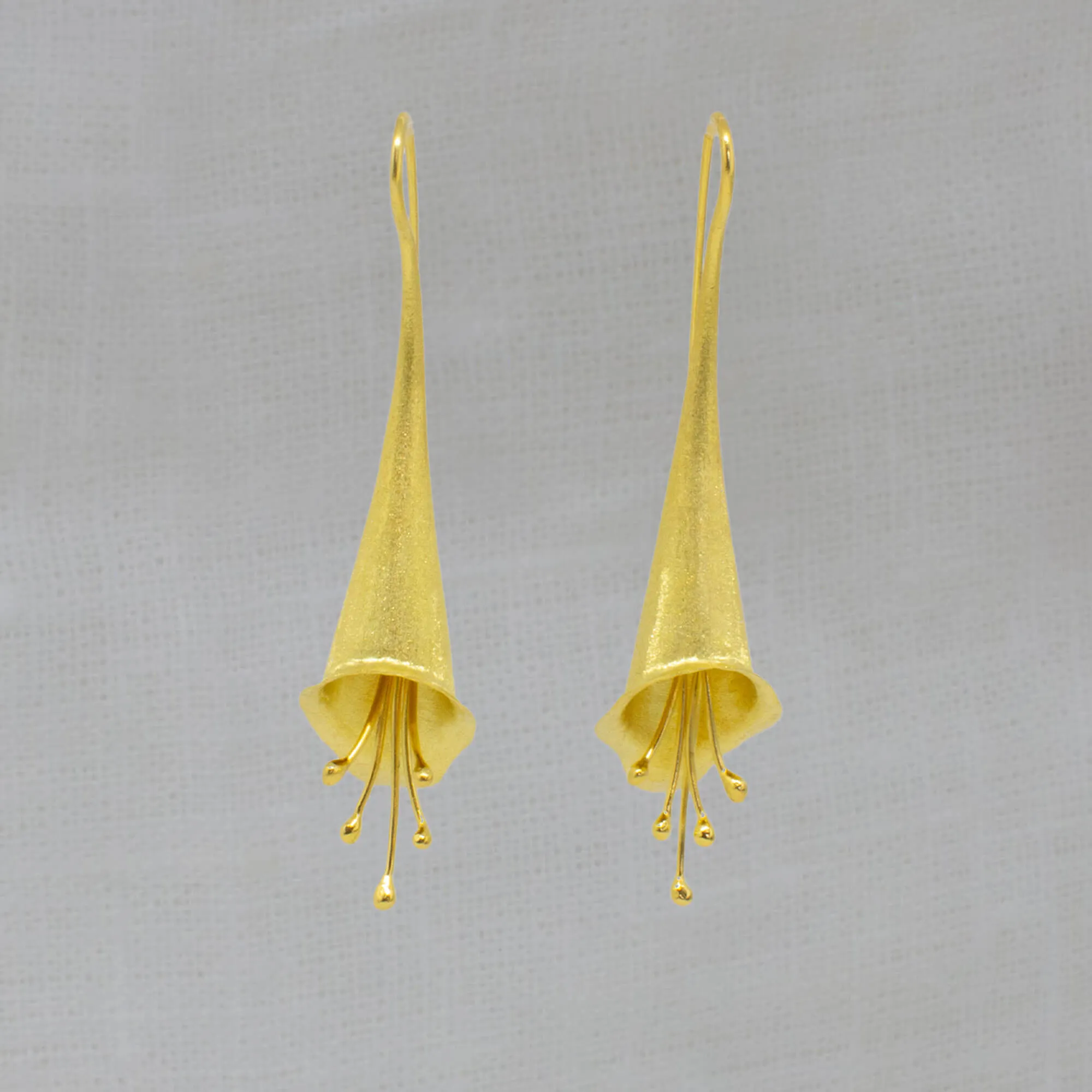 Brushed Gold Flower Flute Earrings