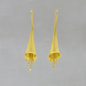 Brushed Gold Flower Flute Earrings
