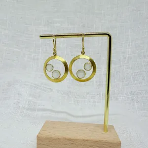 Brushed Open Circle Gold and Aqua Chalcedony Drop Earrings