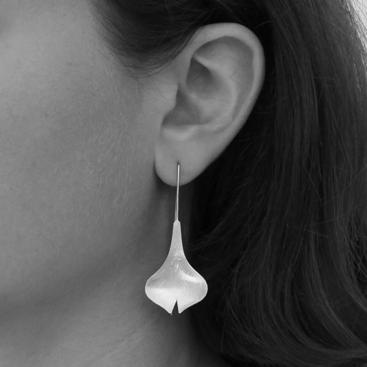 Brushed Tulip Flower Drop Earrings