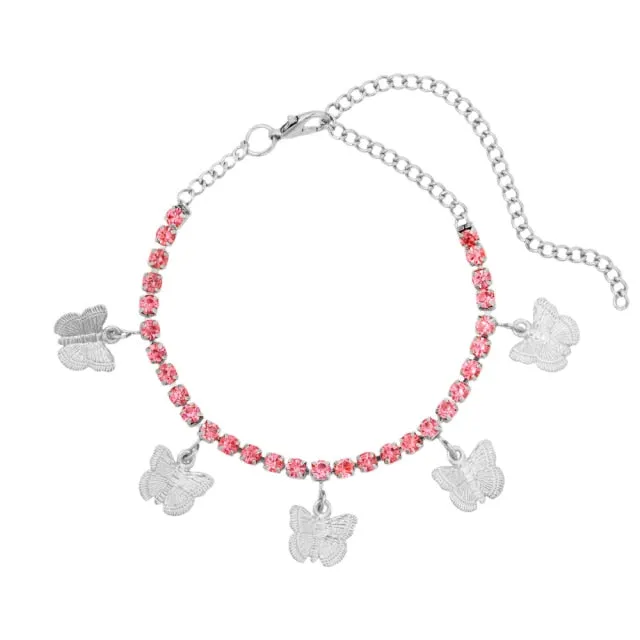 Butterfly anklet Rhinestone Tennis Chain Foot Chain