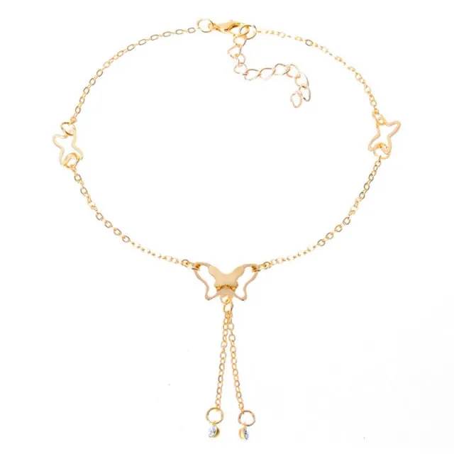 Butterfly Pendant Anklets Foot Chain Summer Yoga Beach Leg Bracelet Handmade Anklet Gold Silver Color Jewelry