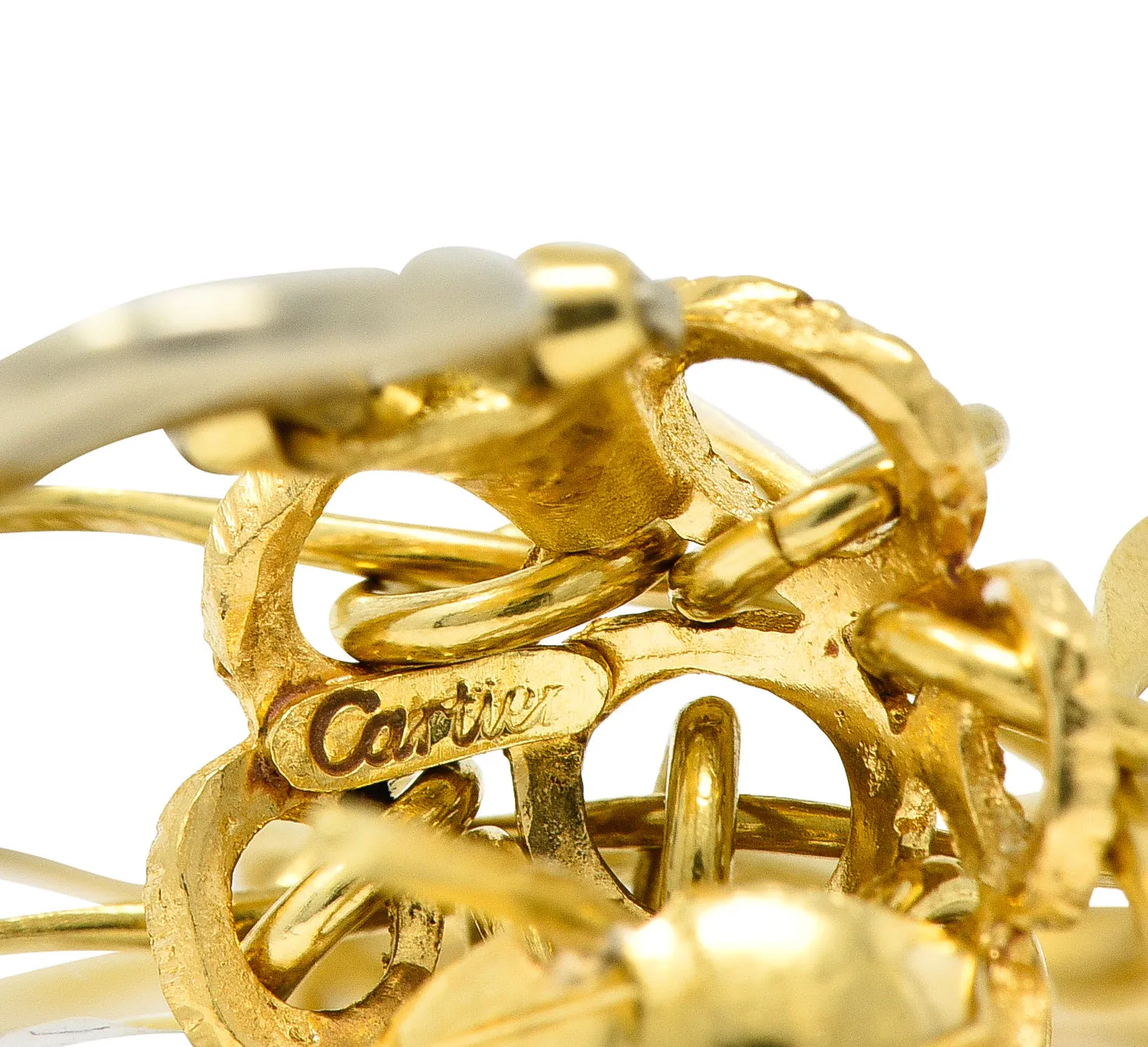 Cartier 1960's 18 Karat Yellow Gold Hammered Multi-Hoop Tiered Vintage Modernist Earrings