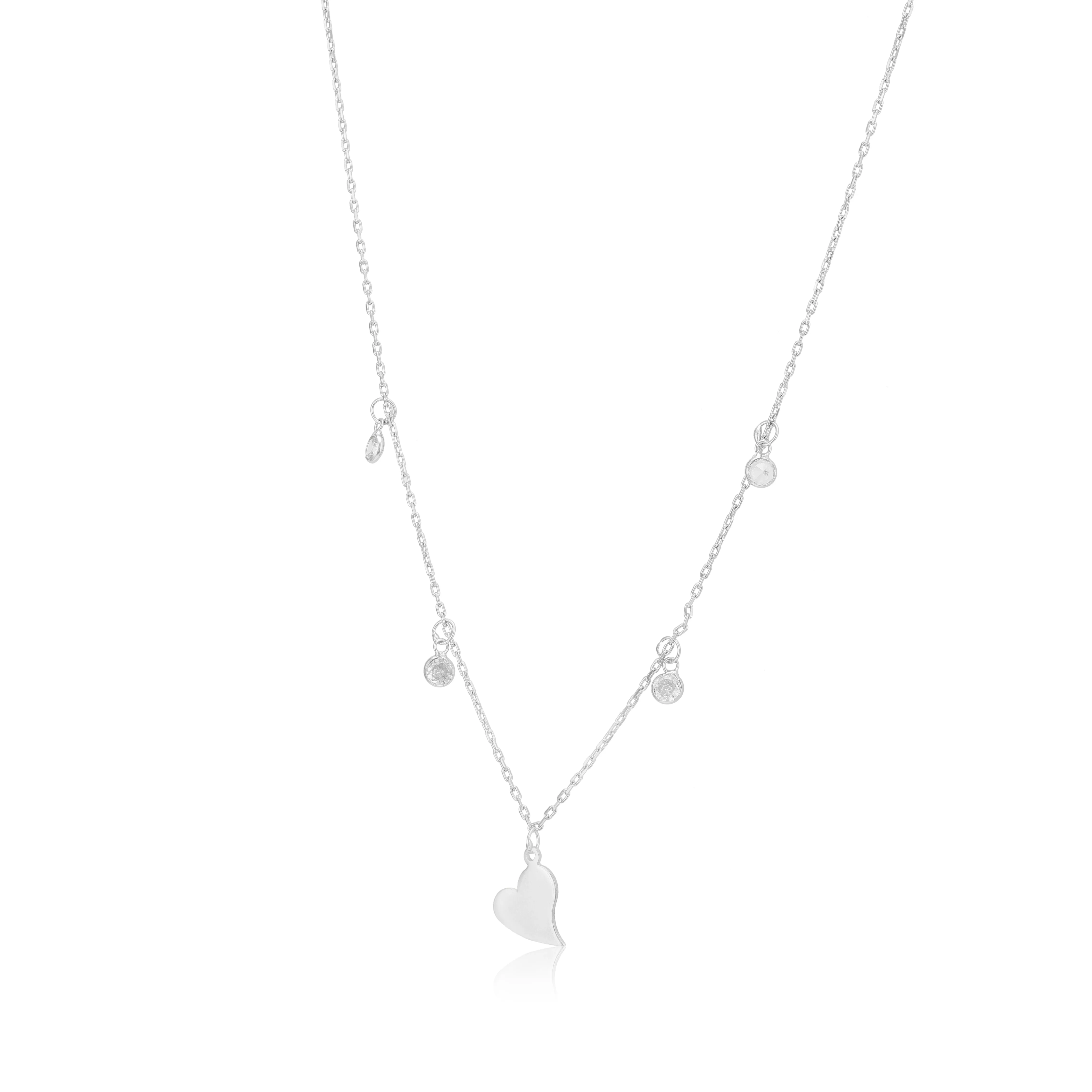 Classic Heart Rhodium Plated 925 Stone Charm Chain Pendants