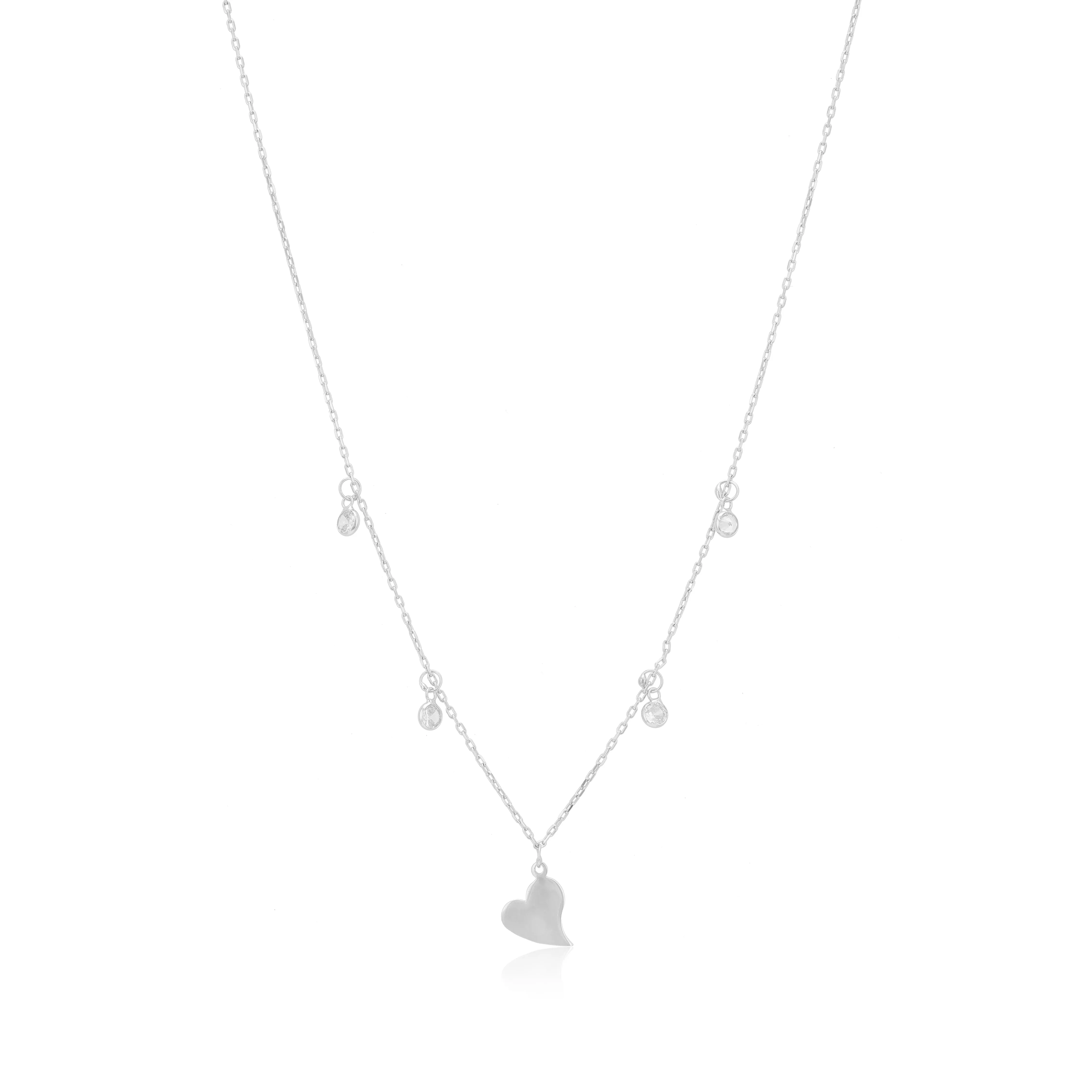 Classic Heart Rhodium Plated 925 Stone Charm Chain Pendants